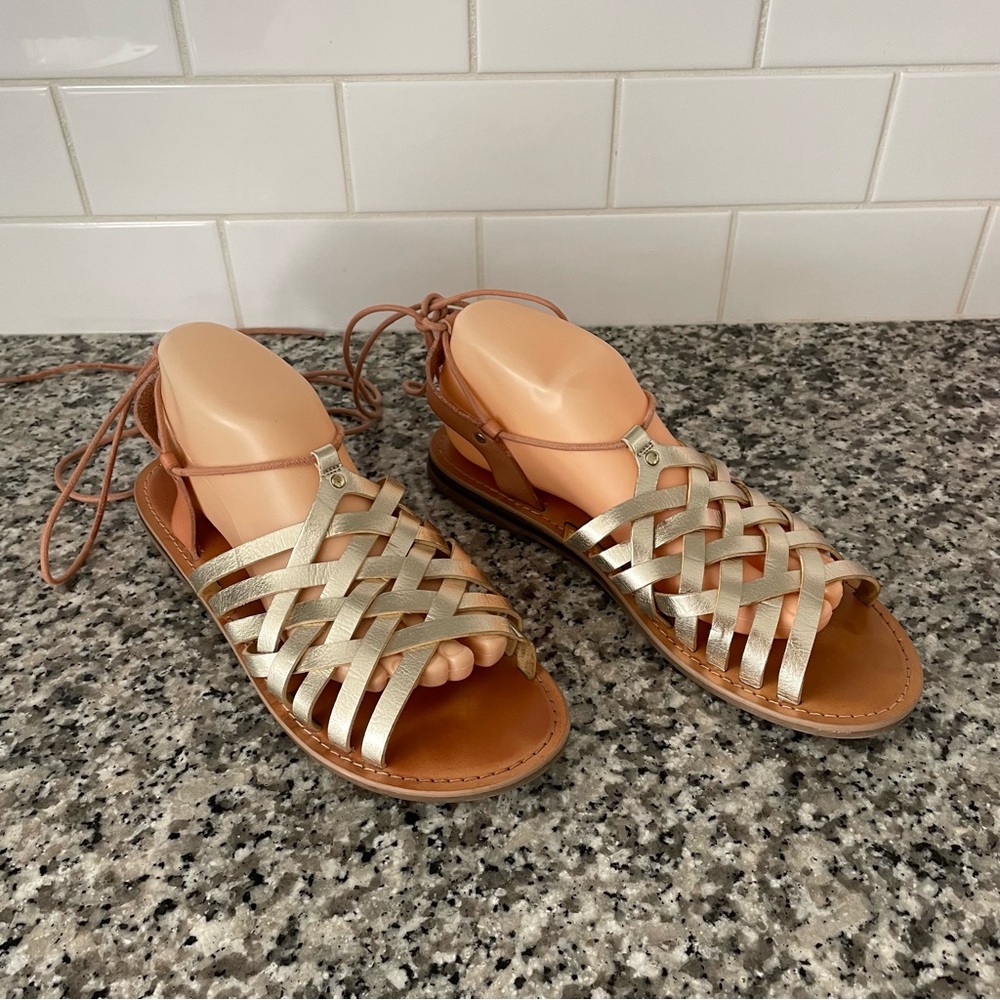 American Eagle Gladiator Lace Up Sandals Gold